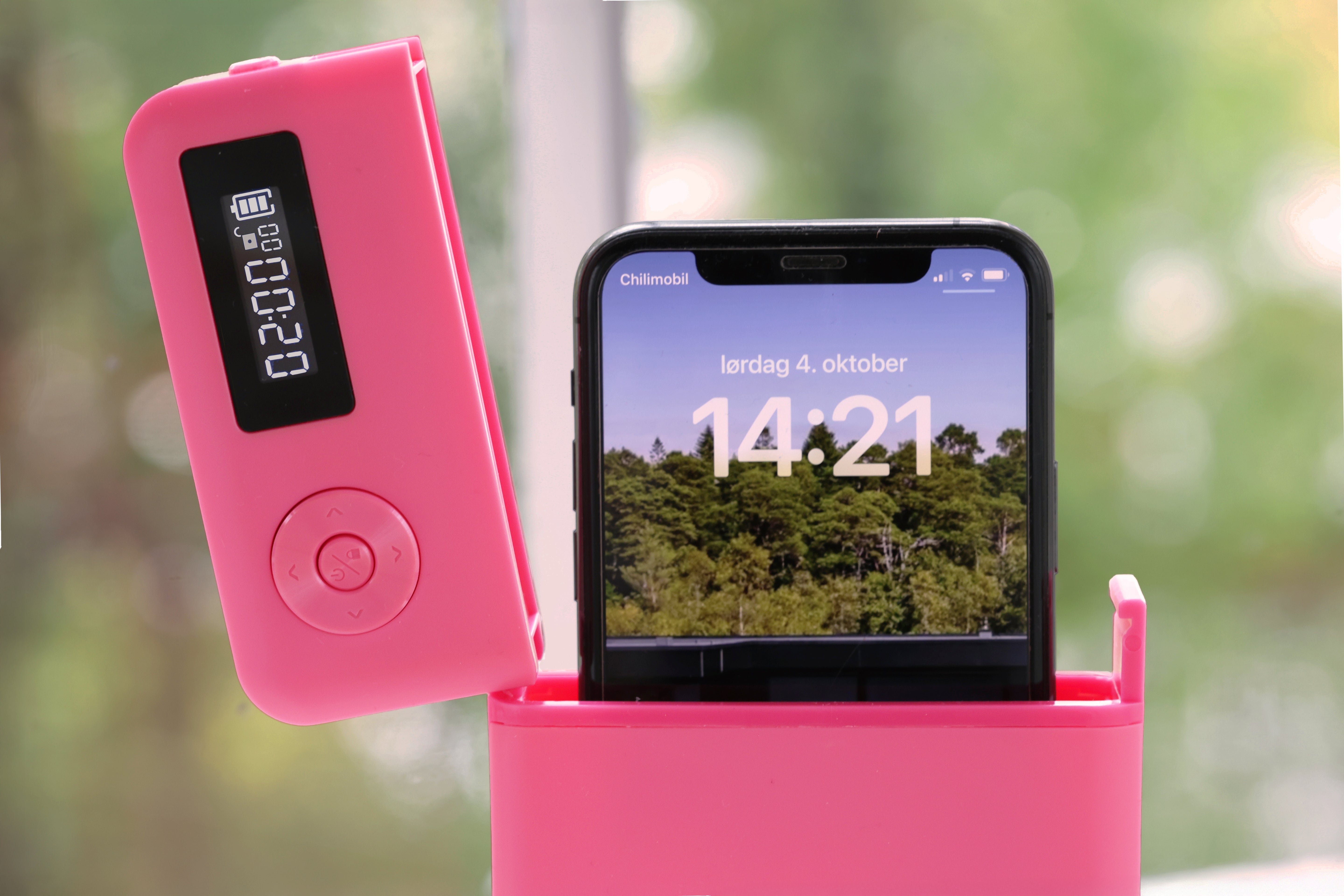 Låseboks til mobil – rosa med blomster