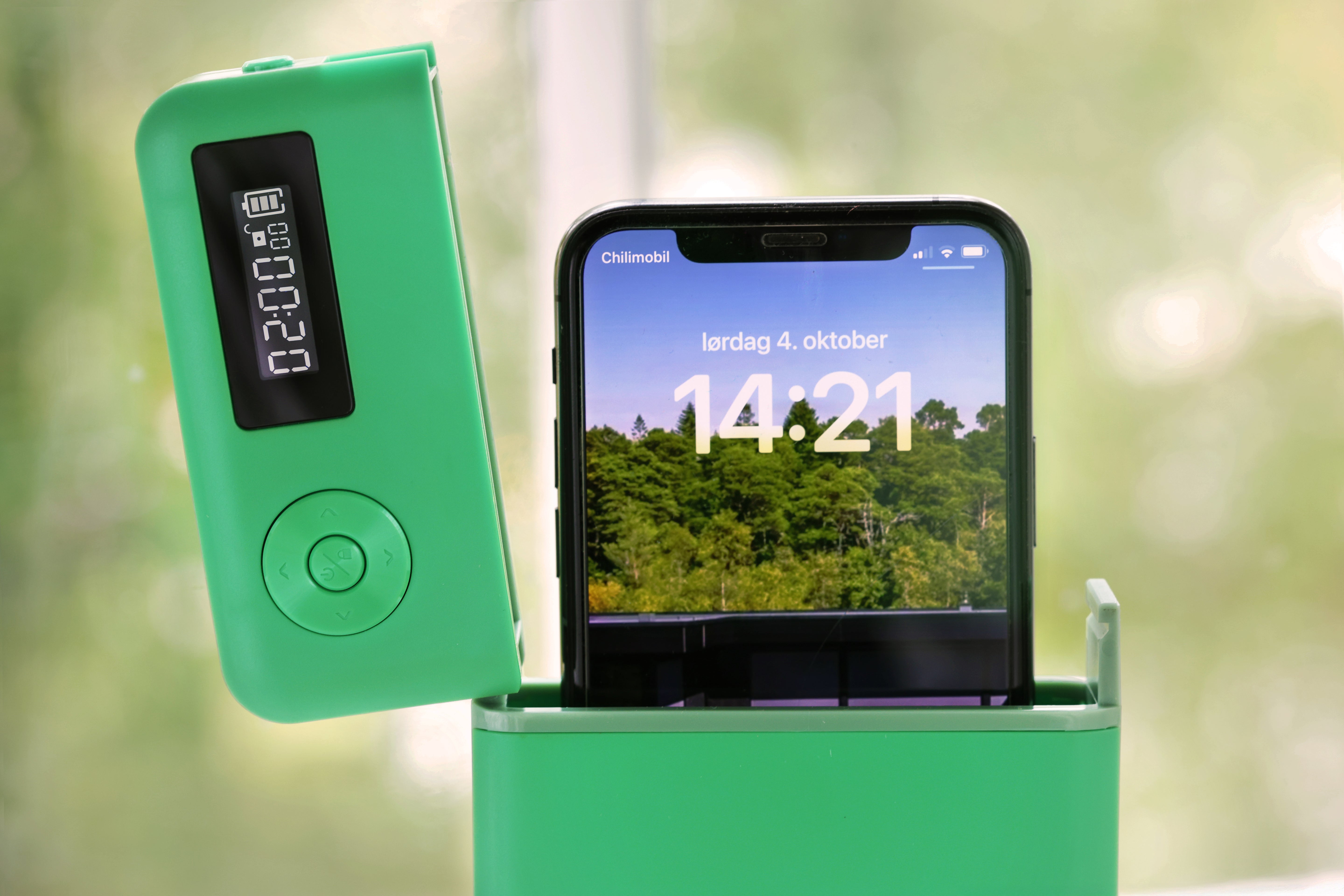 Låseboks til mobil – grønn med snegle