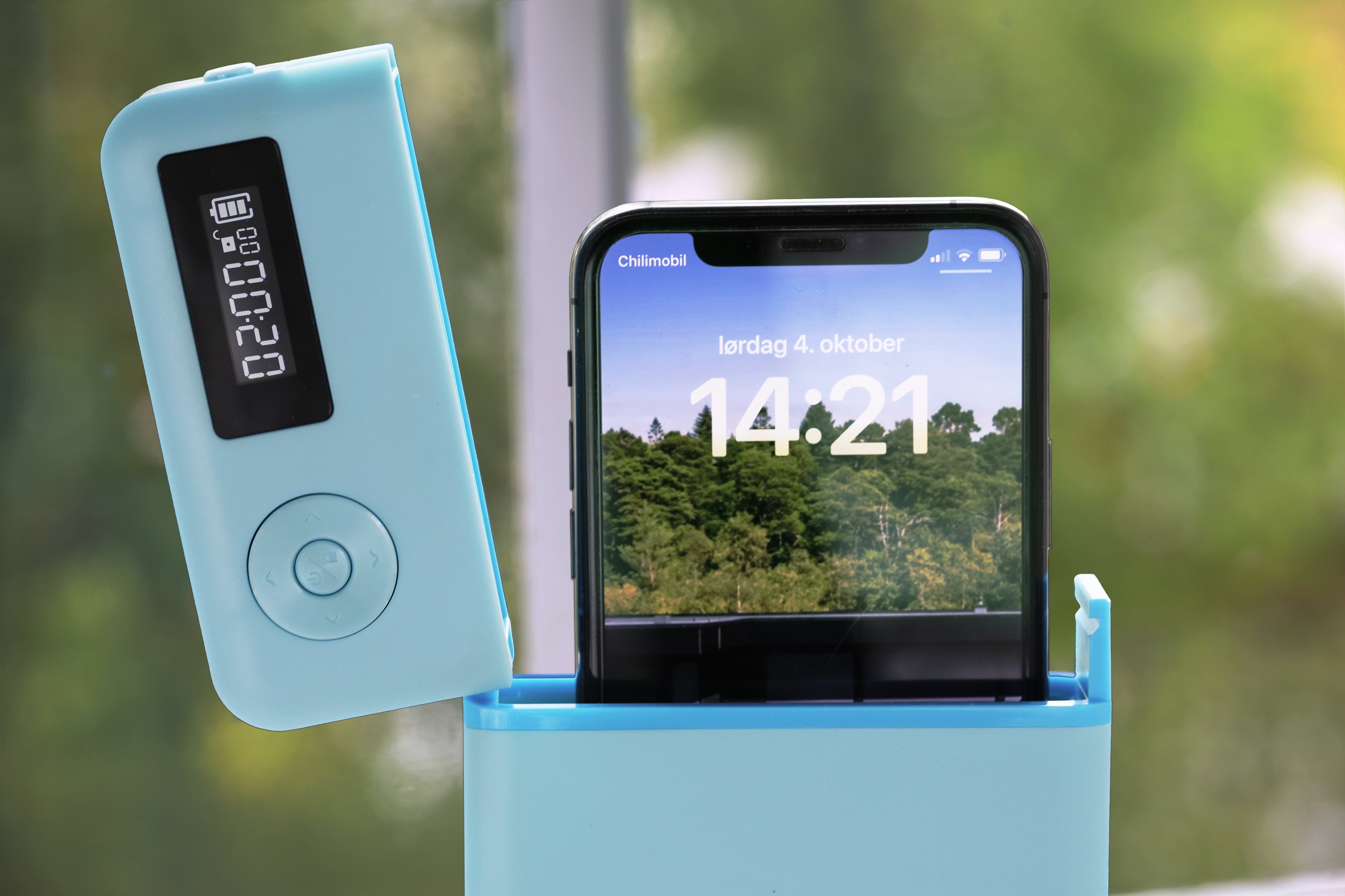 Låseboks til mobil – blå med blekksprut