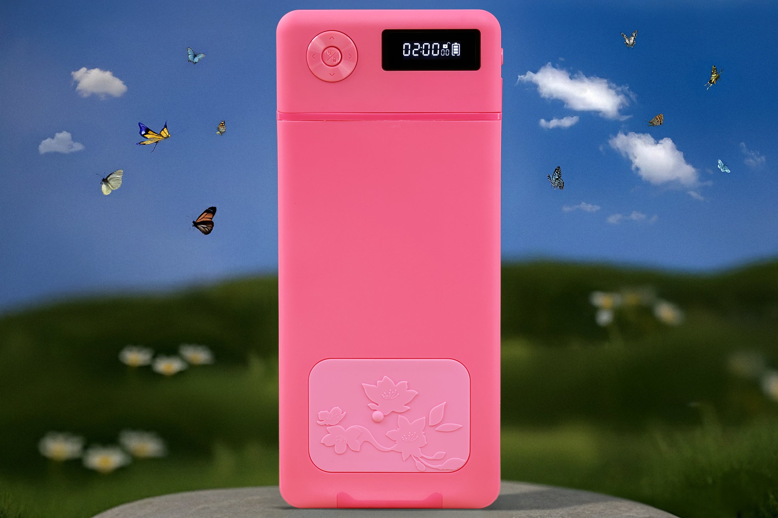 Låseboks til mobil – rosa med blomster