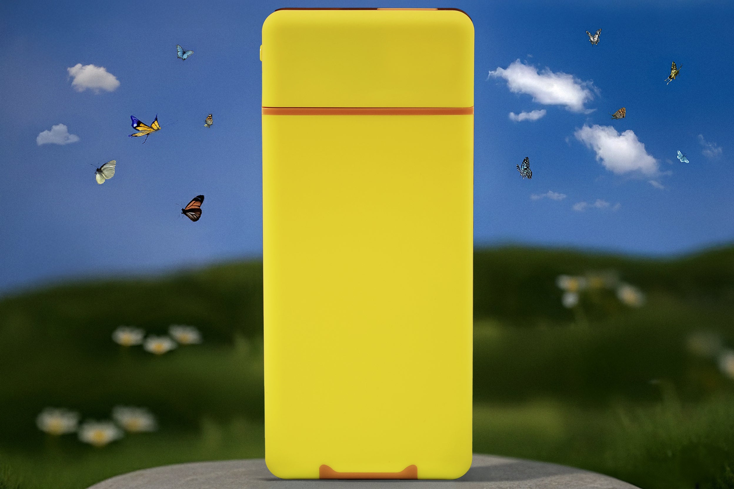 Låseboks til mobil – gul med katt