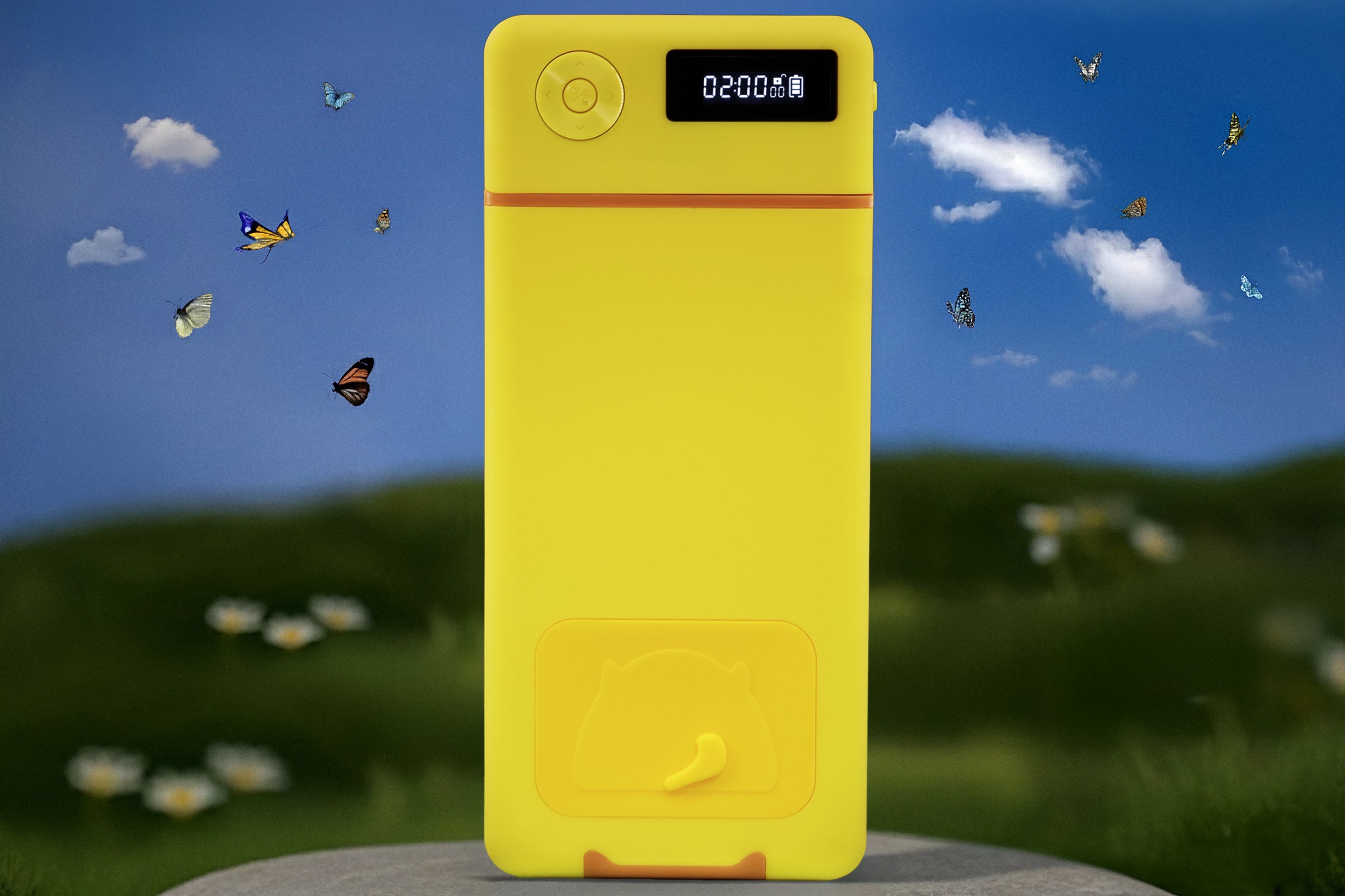 Låseboks til mobil – gul med katt