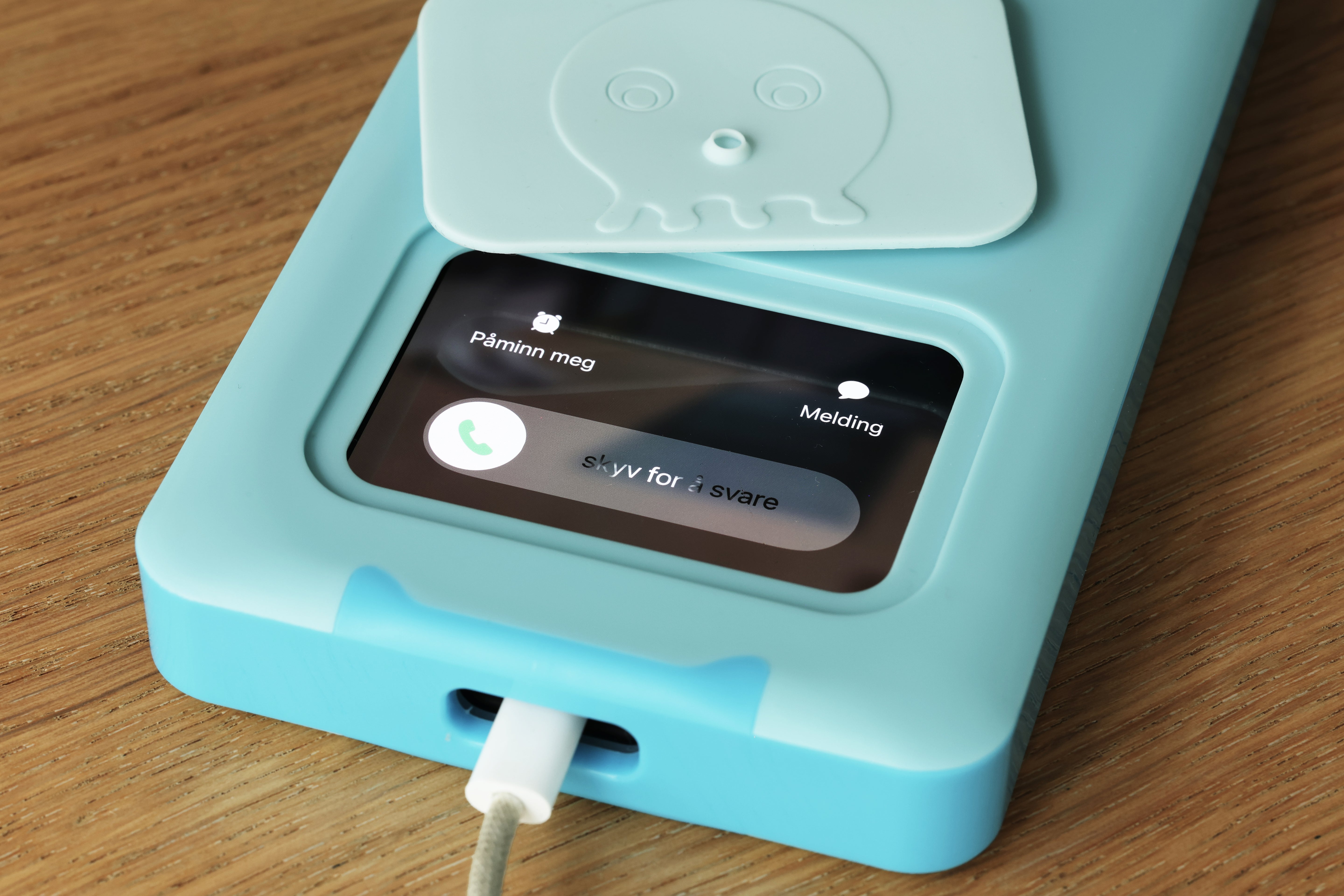 Låseboks til mobil – blå med blekksprut